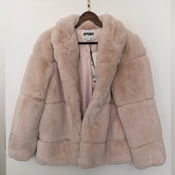 APPARIS Sarah 2 Blush Pink teddy faux fur coat L warm cozy bubblegum - Picture 2 of 11